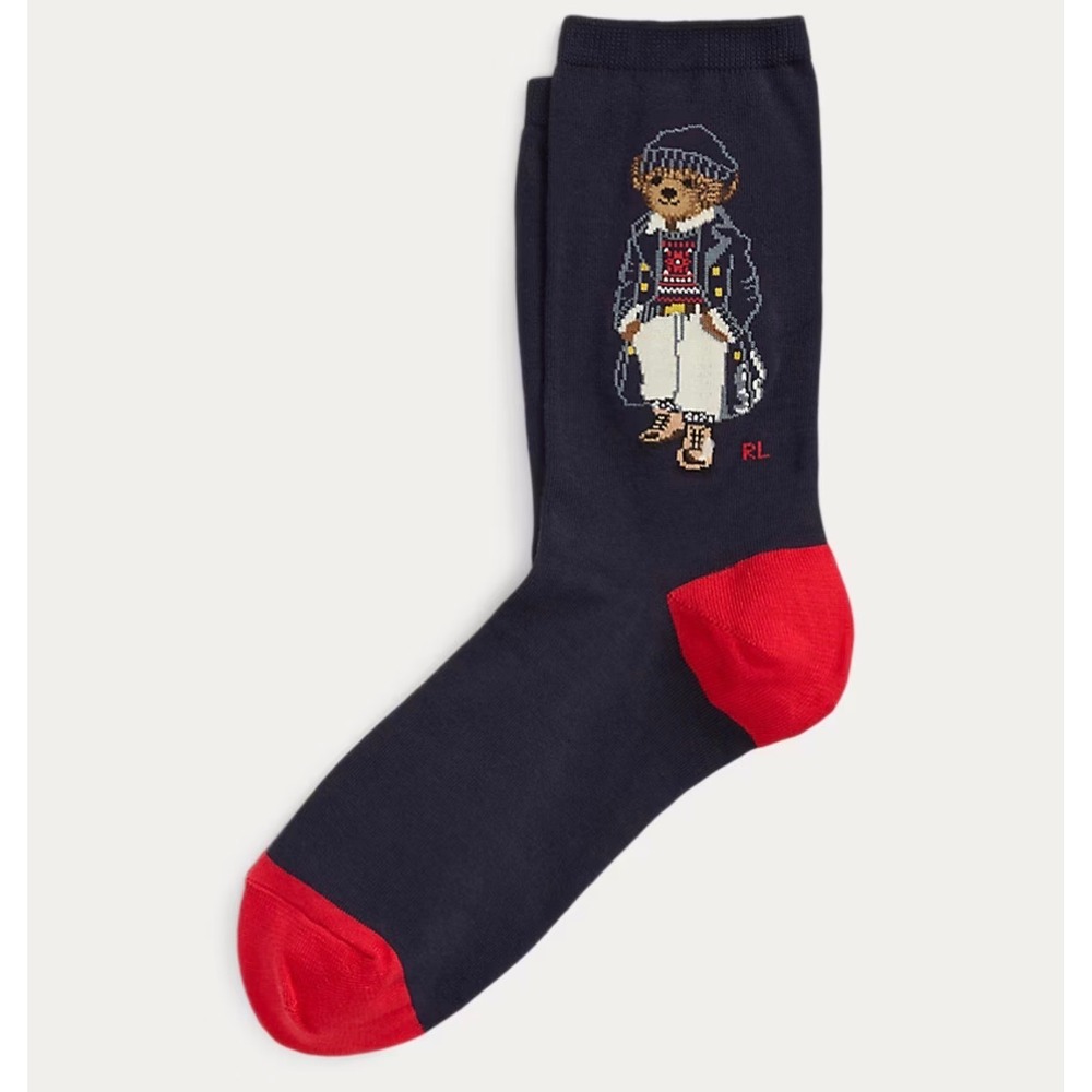 Polo Ralph Lauren Womens Size 9-11 Polo Bear Crew Socks Navy Red Winter NWT - Picture 3 of 9